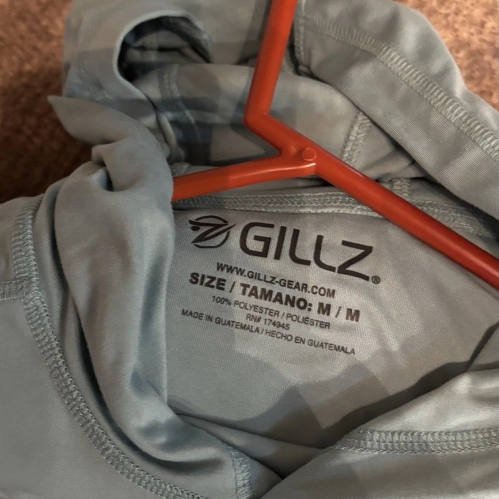 Gills light blue Hoodie with Black Logo UV protection men’s medium long sleeve - Picture 3 of 3